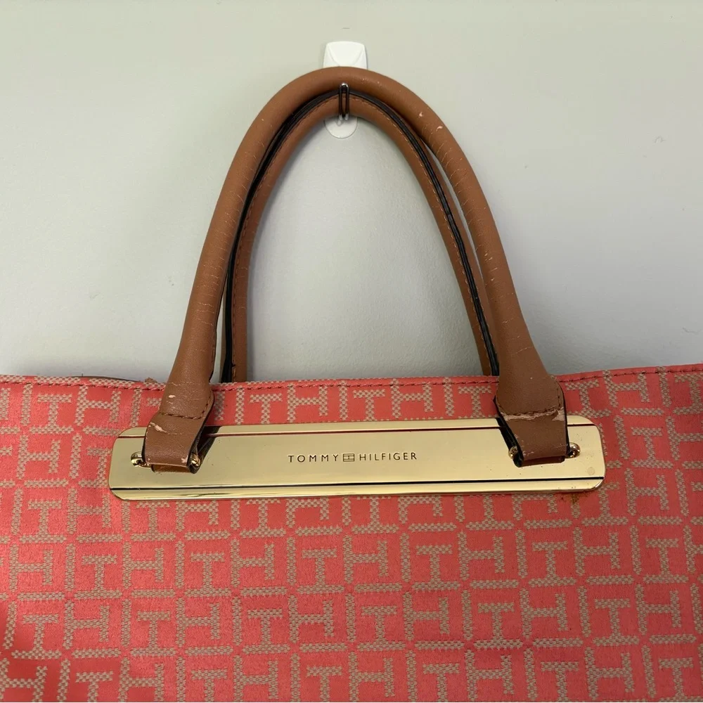 Tommy Hilfiger Coral Logo Tote with Tan Handles